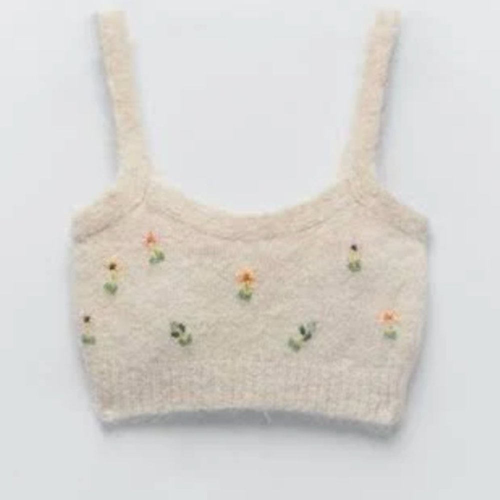 Zara Embroidered Beaded Crop Top